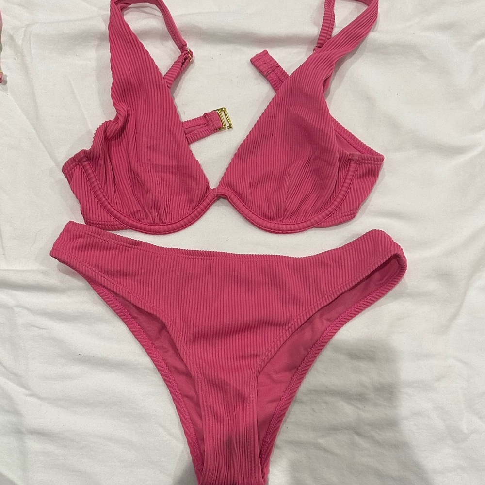 Pink Ribbed Bikini Set